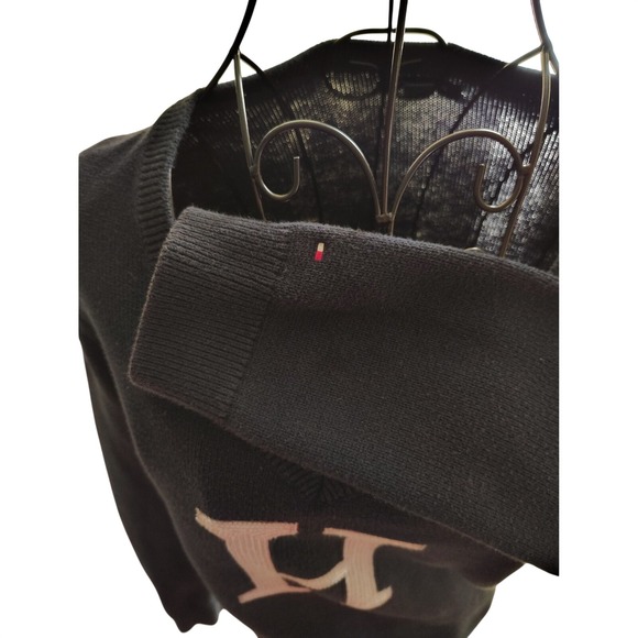 Tommy Hilfiger Sequin H Logo Navy Blue Sweater Pullover V neck - Picture 7 of 8